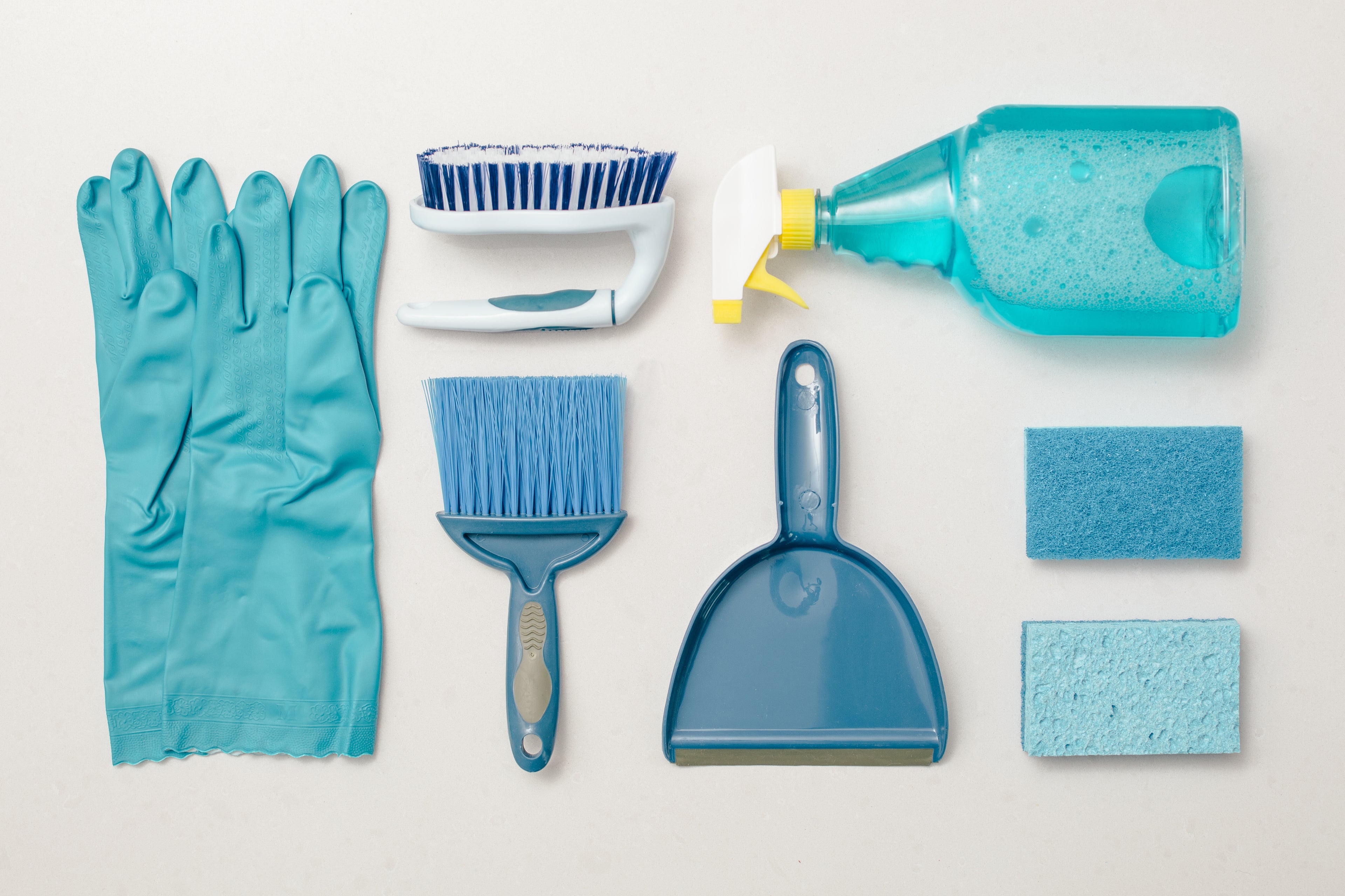 cleaning supplies and gloves